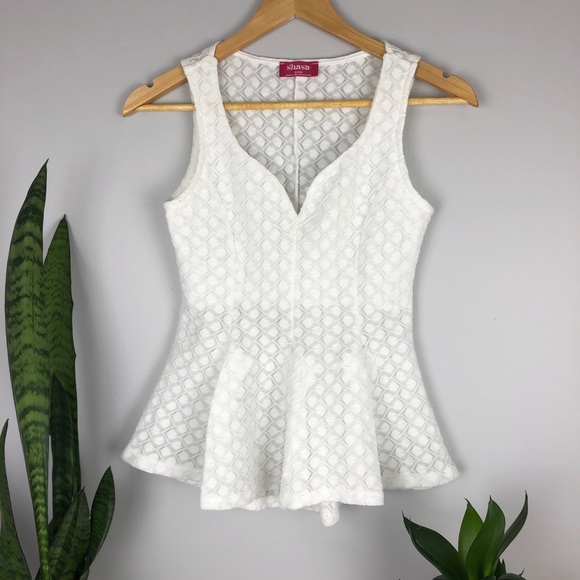 Shasa Tops - White Sweetheart Knit Lace Peplum Top